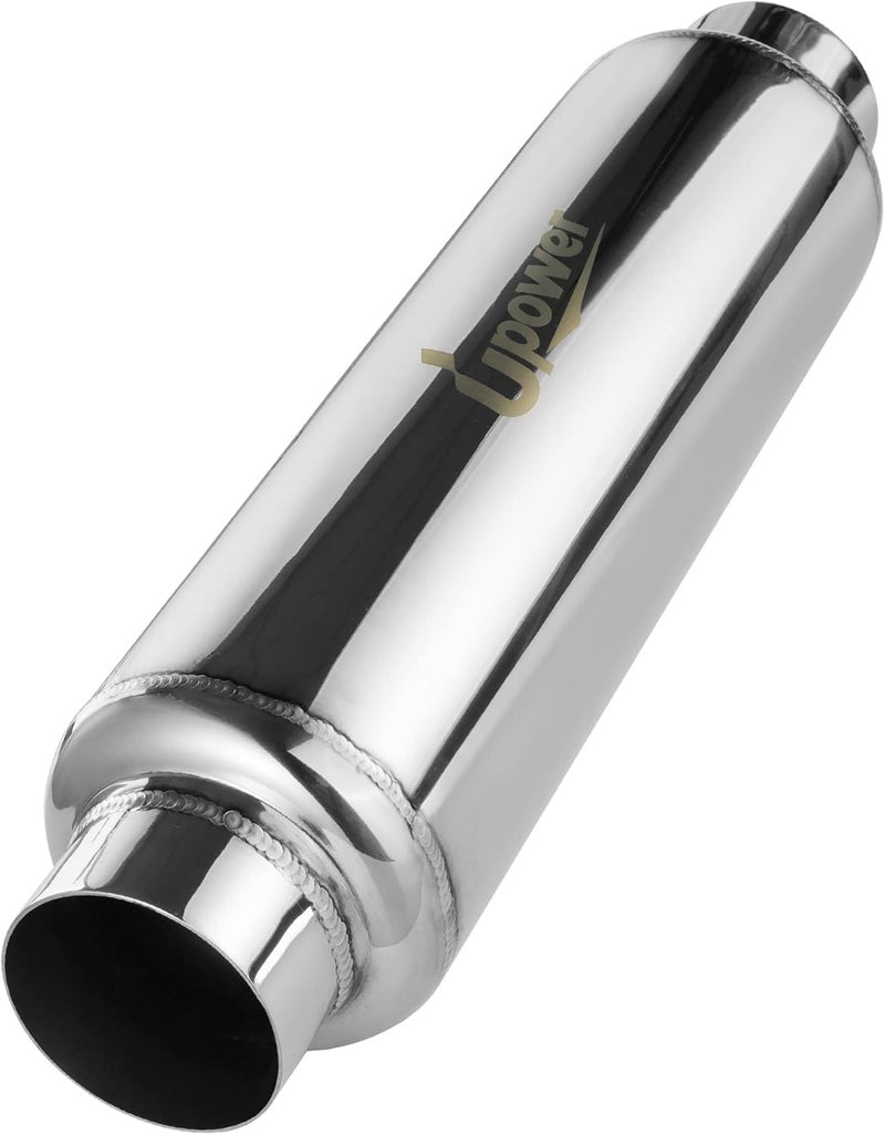 U-Power 2.5" Inlet&Outlet Exhaust Resonator,4" x12" Body 16" Overall Length Center Straight Through Stainless Steel Muffler,Polished - Image 1